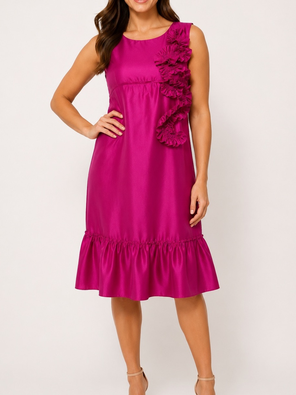 Robert Rodriguez Womens Size 10 100% Silk Pink Ruffle Shift Dress Cocktail Party
